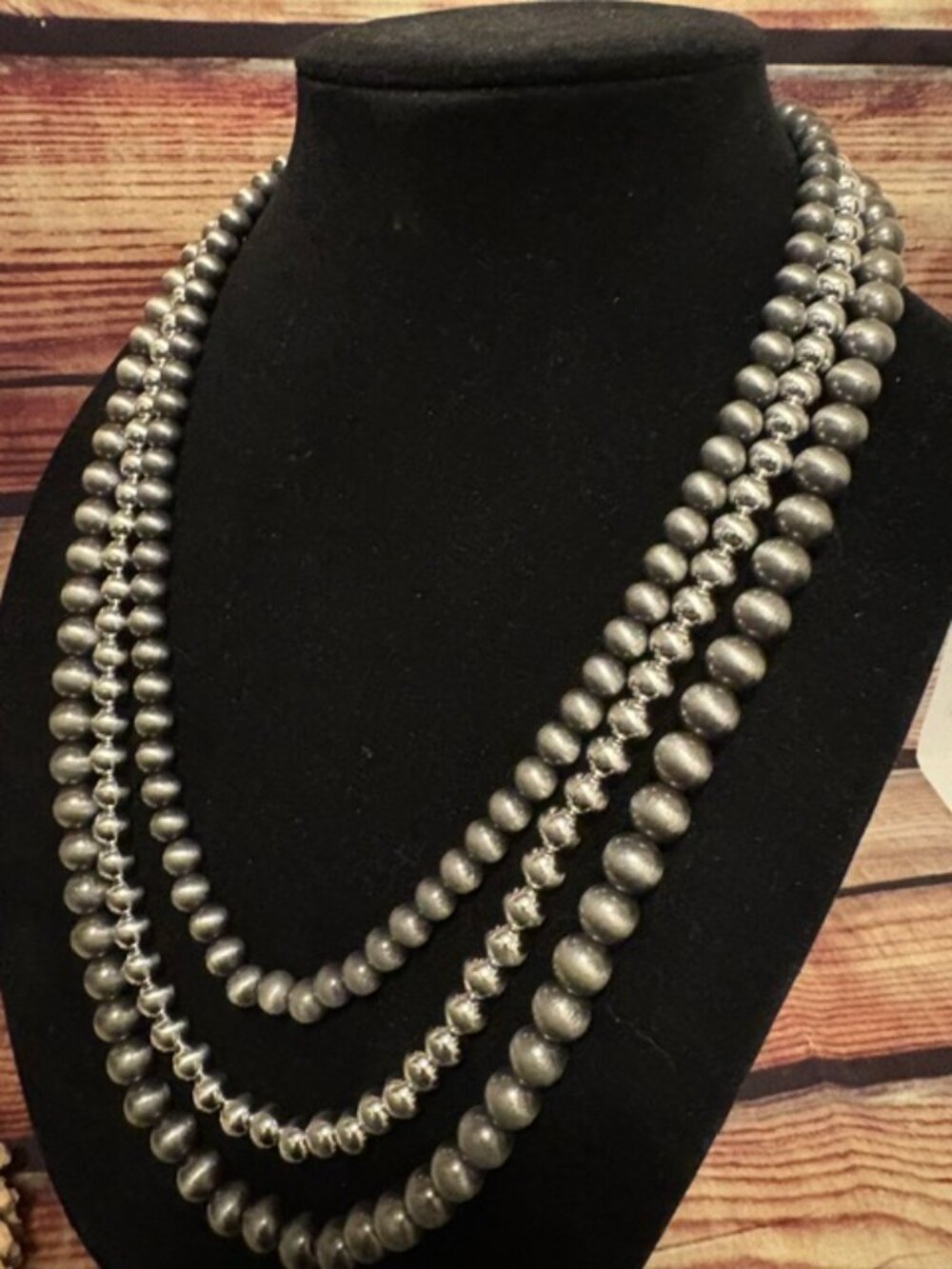 ISAC Handmade Navajo-Style 3-Strand Western Silver Bead Necklace 24"-29" NWT - Picture 3 of 5